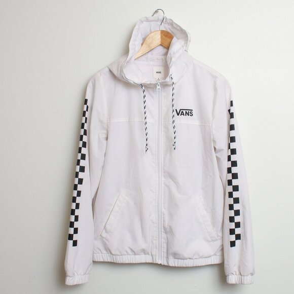 Vans Kastle Check Hooded Windbreaker Womens Small White Jacket - Picture 1 of 7